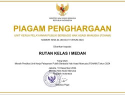 Rutan Kelas I Medan Raih Piagam Predikat Unit Kerja Berbasis P2HAM Tahun 2024