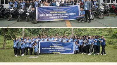Dharma Wanita Persatuan (DWP) Lapas Pancur Batu Ikut Serta dalam Pelatihan Fisik, Mental, dan Disiplin (FMD) Bersama Keluarga Besar Lapas Pancur Batu